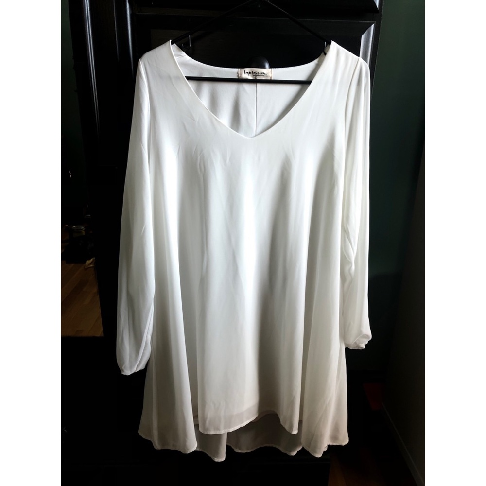 Long sleeve white shift dress